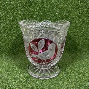 Vintage HOFBAUER BYRDES Lead Red Byrdes Crystal Diamond Clear Decor Vase
